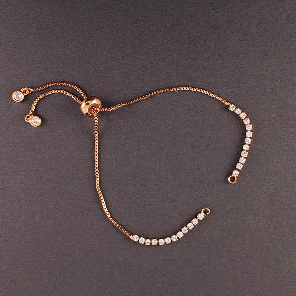 Rose Gold Slim Box Slider American Diamond Adjustable Extender Chain Ball Ends Accessory For Diy 9" Bracelet For Women Girls Main image