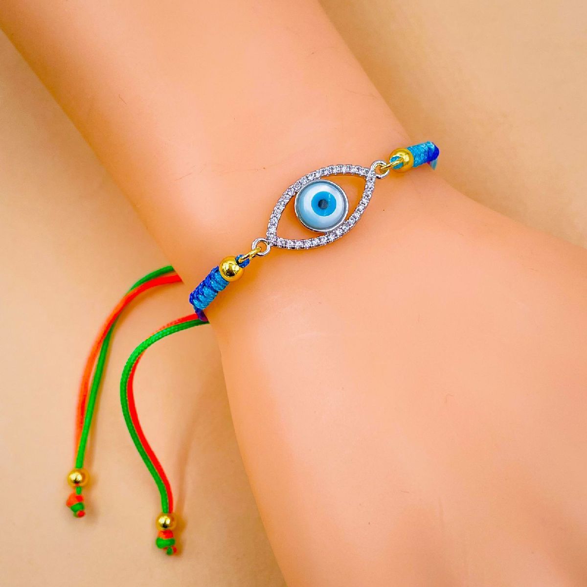 Evil Eye Copper Multi Gold Silver CZ Thread Adjustable Bracelet Bulk