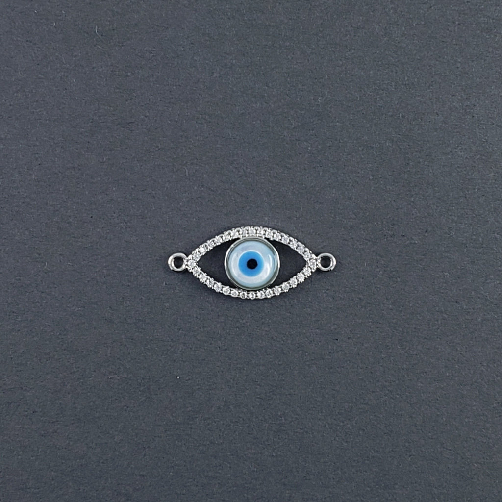 Evil Eye Oval Mother Of Pearl Silver Zircon Copper Charm Women Bulk