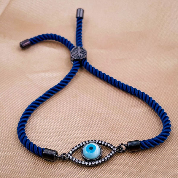 Evil Eye Copper Black Blue Cubic Zirconia Thread Slider Bracelet Bulk Main image