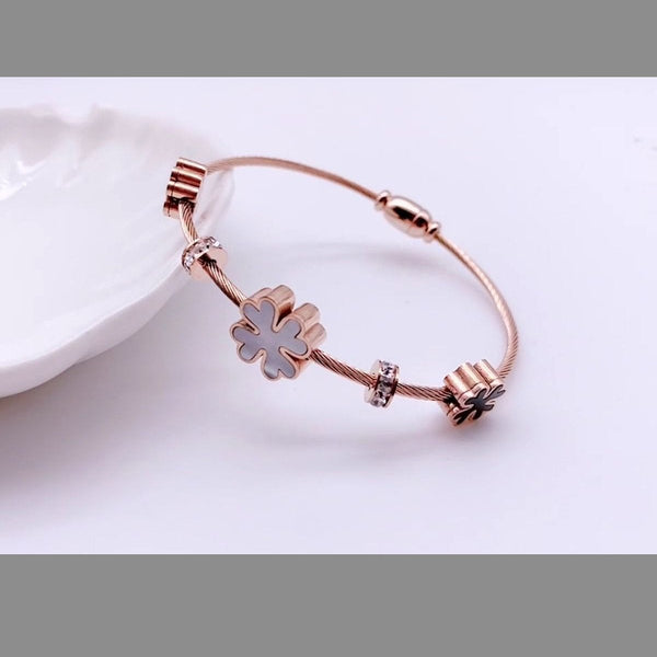 Stainless Steel Flower Rose Gold Openable Slim Kada Bangle Women Bulk Main image