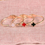 Clover Stainless Steel Flower Rose Gold Black Openable Slim Kada Bangle Women