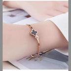 Clover Stainless Steel Flower Rose Gold Black Openable Slim Kada Bangle Women