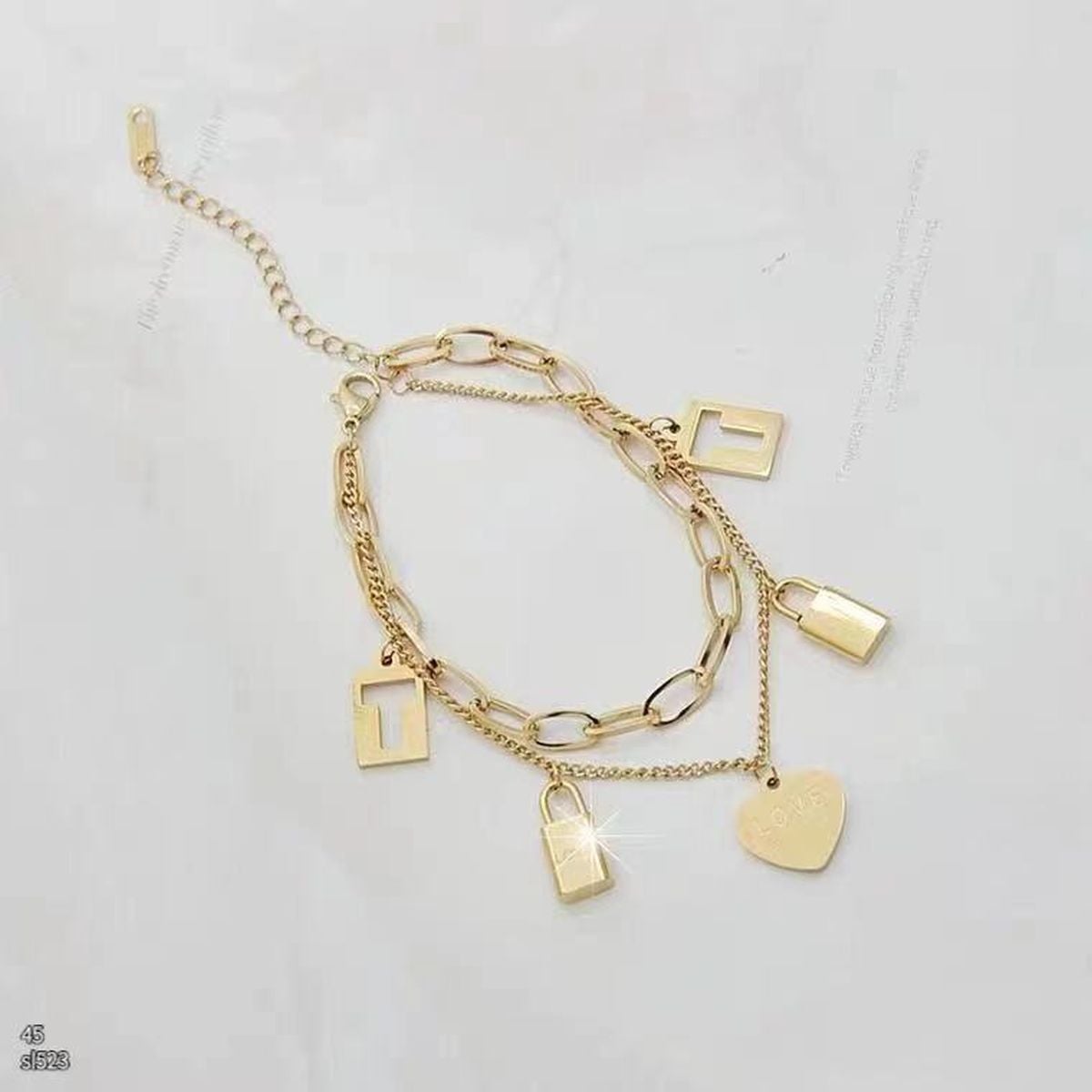 Stainless Steel Gold Lock Heart Link Chain Bracelet Women Bulk