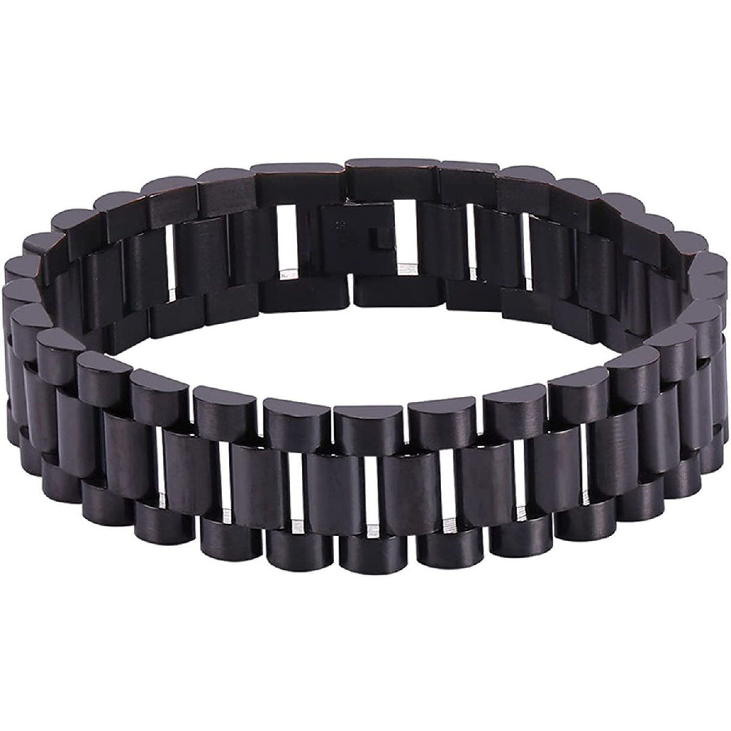 Stainless Steel Black Silver Watch Belt Strap Bracelet For Men Bulk