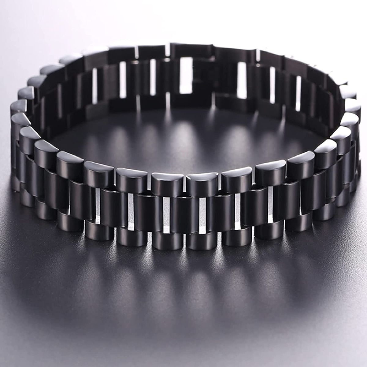 Stainless Steel Black Silver Watch Belt Strap Bracelet For Men Bulk Secondary image