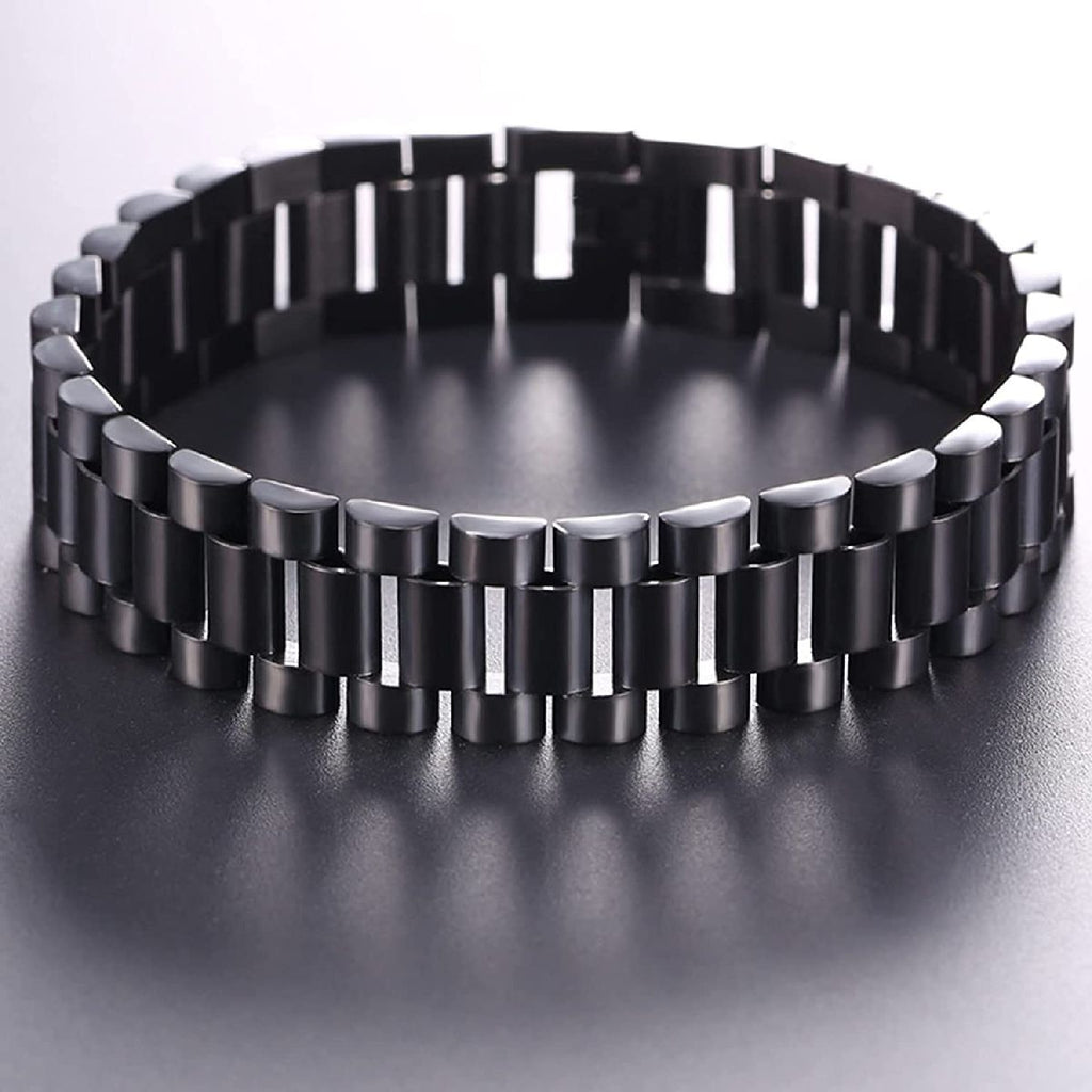 Stainless Steel Black Silver Watch Belt Strap Bracelet For Men Bulk