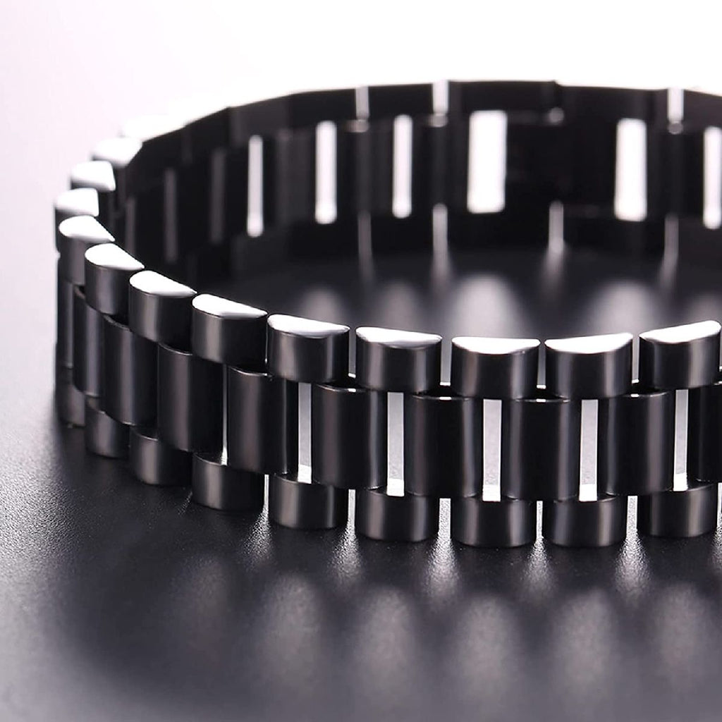Stainless Steel Black Silver Watch Belt Strap Bracelet For Men Bulk