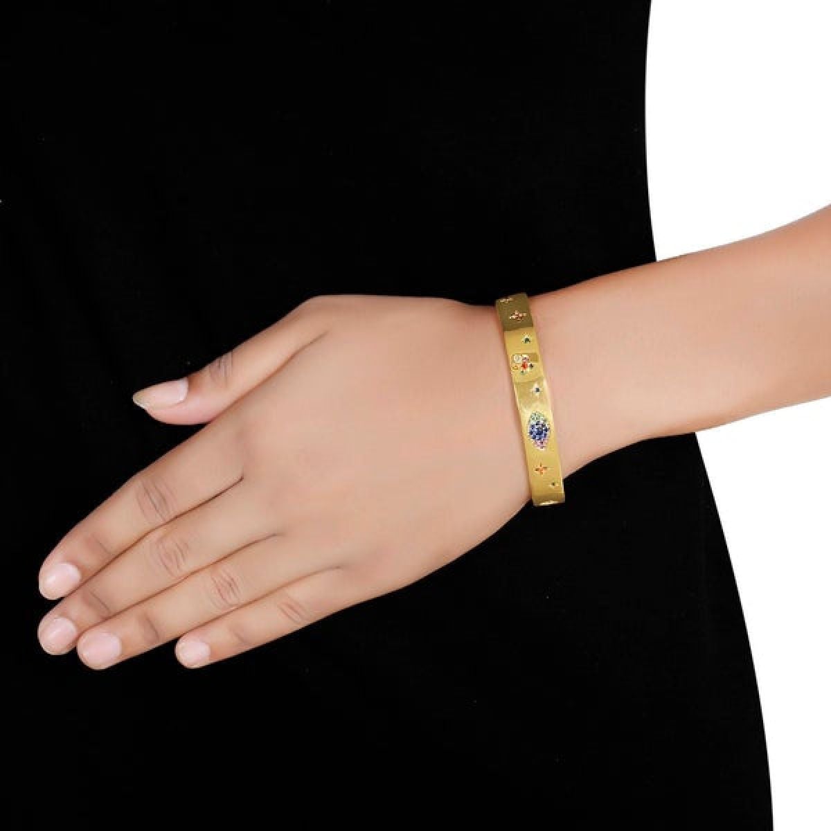 Copper Crystal Gold Blue Evil Eye Cuff Kada For Women Bulk