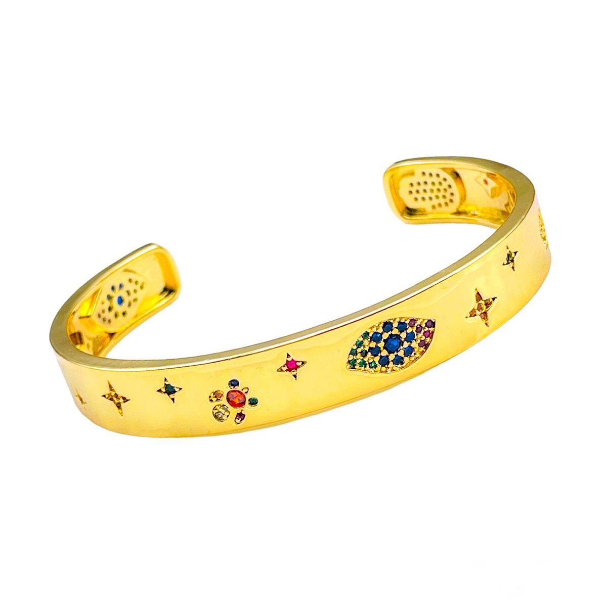 Copper Crystal Gold Blue Evil Eye Cuff Kada For Women Bulk