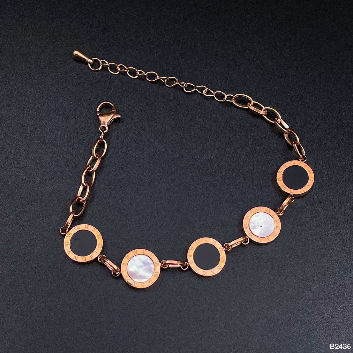 Roman Rose Gold White Black Stainless Steel Bracelet For Women Bulk