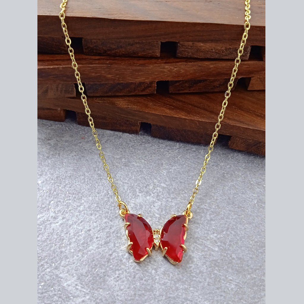Butterfly Brass Green Crystal Pendant Chain Necklace For Women Bulk