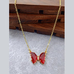 Butterfly Brass Green Crystal Pendant Chain Necklace For Women Bulk