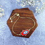 Hamsa Evil Eye Red Gold Enamel Slider Adjustable Bracelet For Men