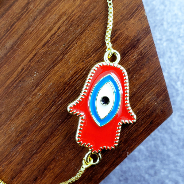 Hamsa Evil Eye Red Gold Enamel Slider Adjustable Bracelet For Men Secondary image