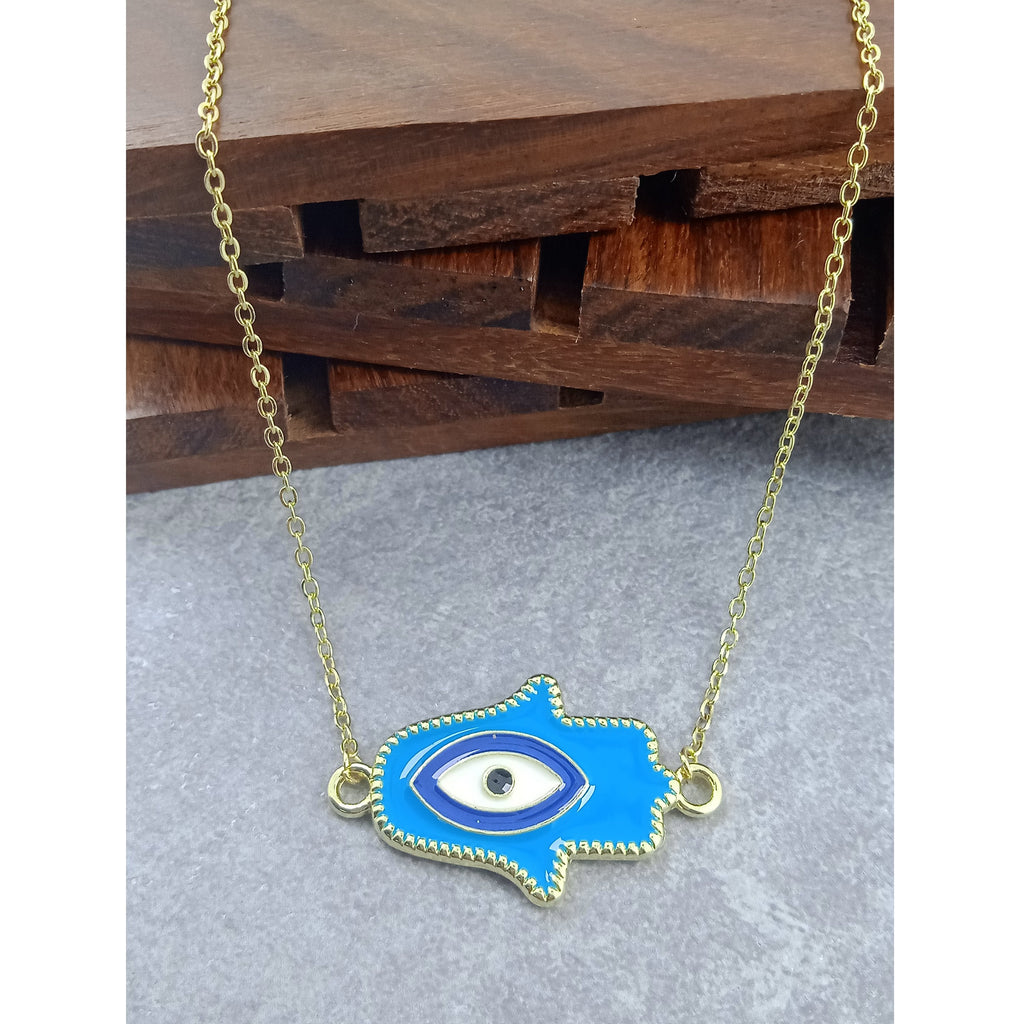 Hamsa Evil Eye Brass Red Enamel Pendant Chain Necklace For Women Bulk