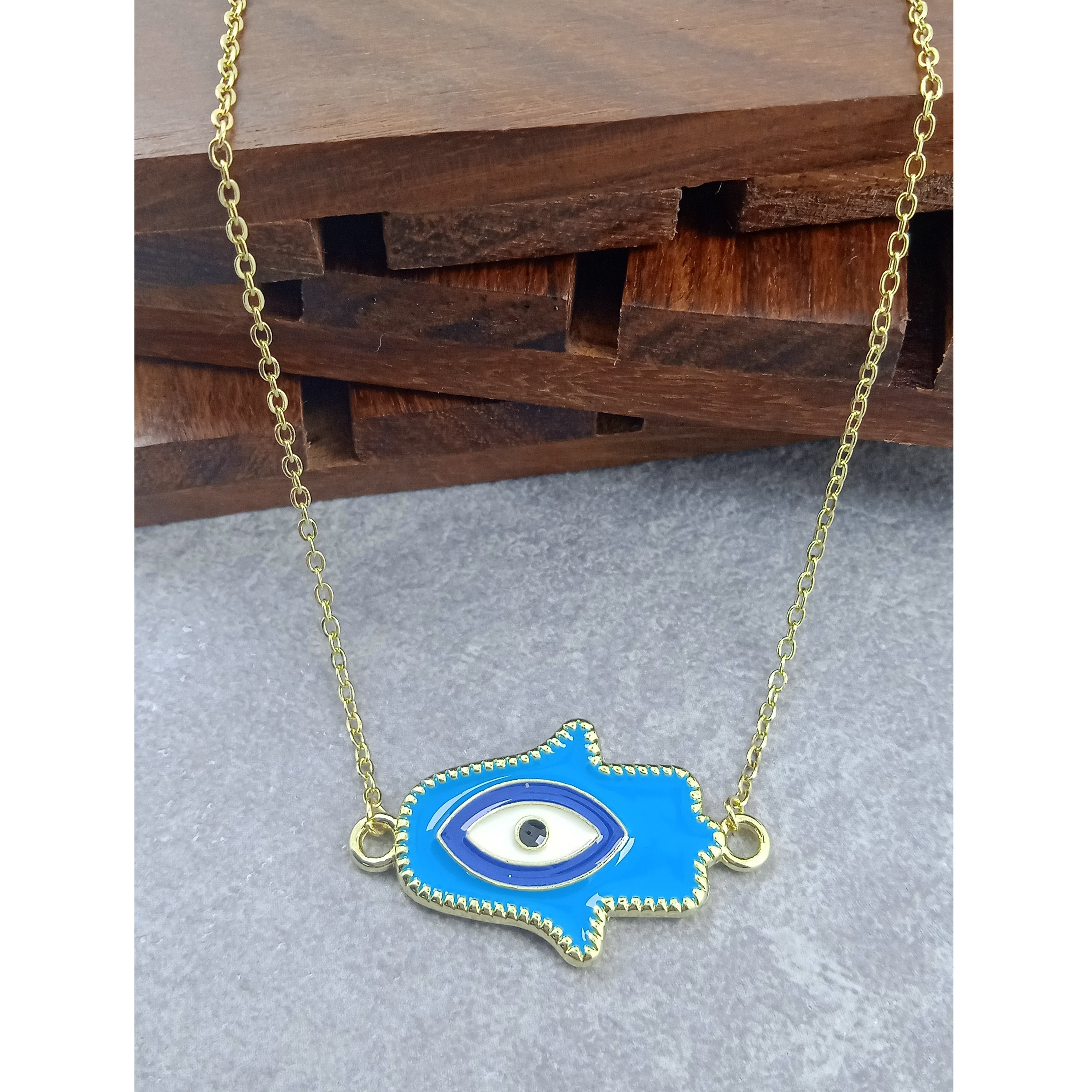 Hamsa Evil Eye Brass Red Enamel Pendant Chain Necklace For Women Bulk