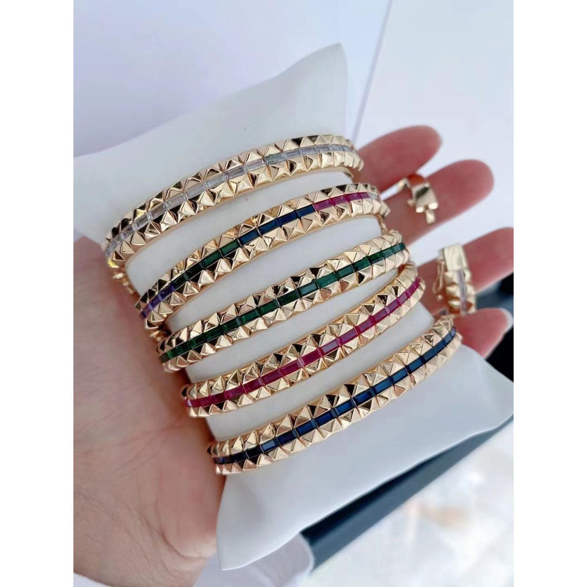 Ruby Red Checkered Cubic Zirconia 18K Gold Openable Kada Bangle Bulk