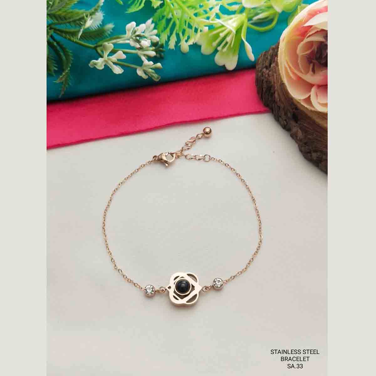Flower Rose Gold Stainless Steel Bracelet For Women Bulk