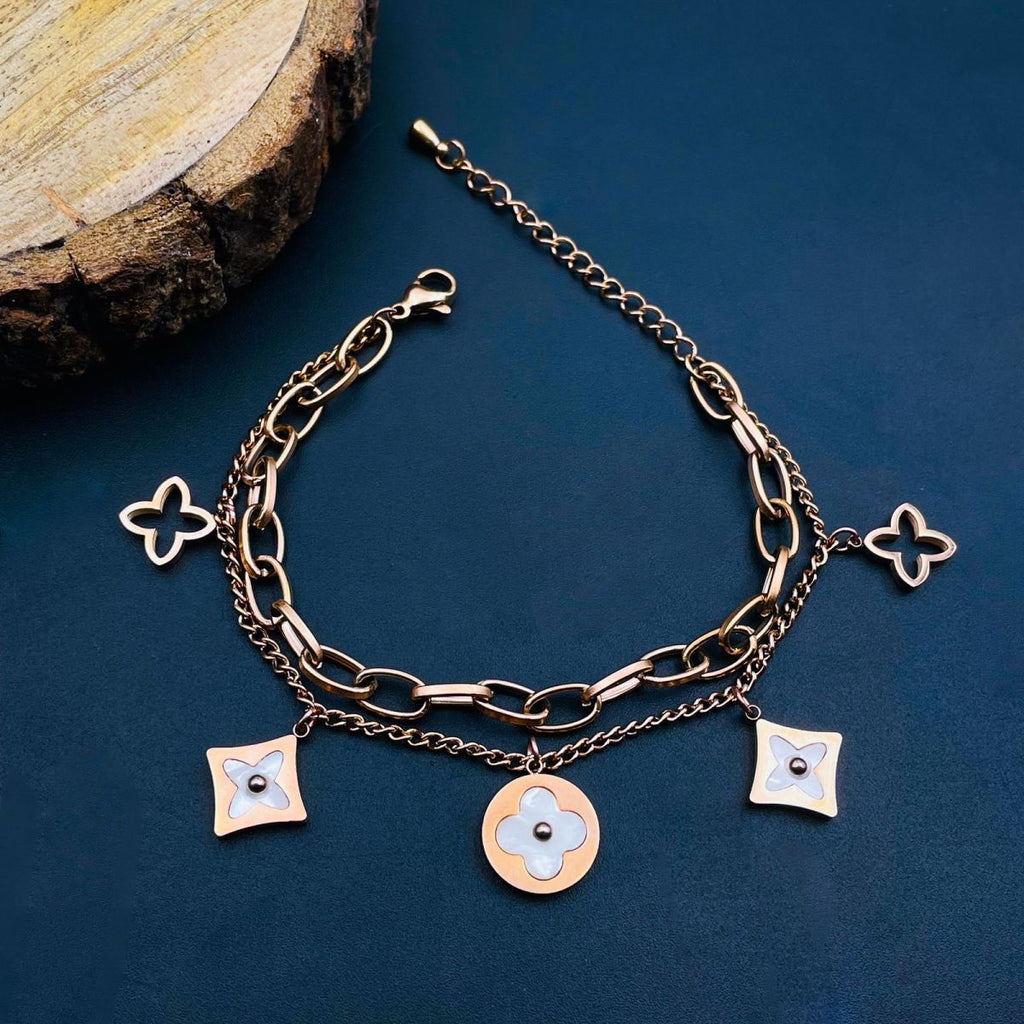 Round Square Flower Clover Rose Gold Stainless Steel Bracelet Bulk