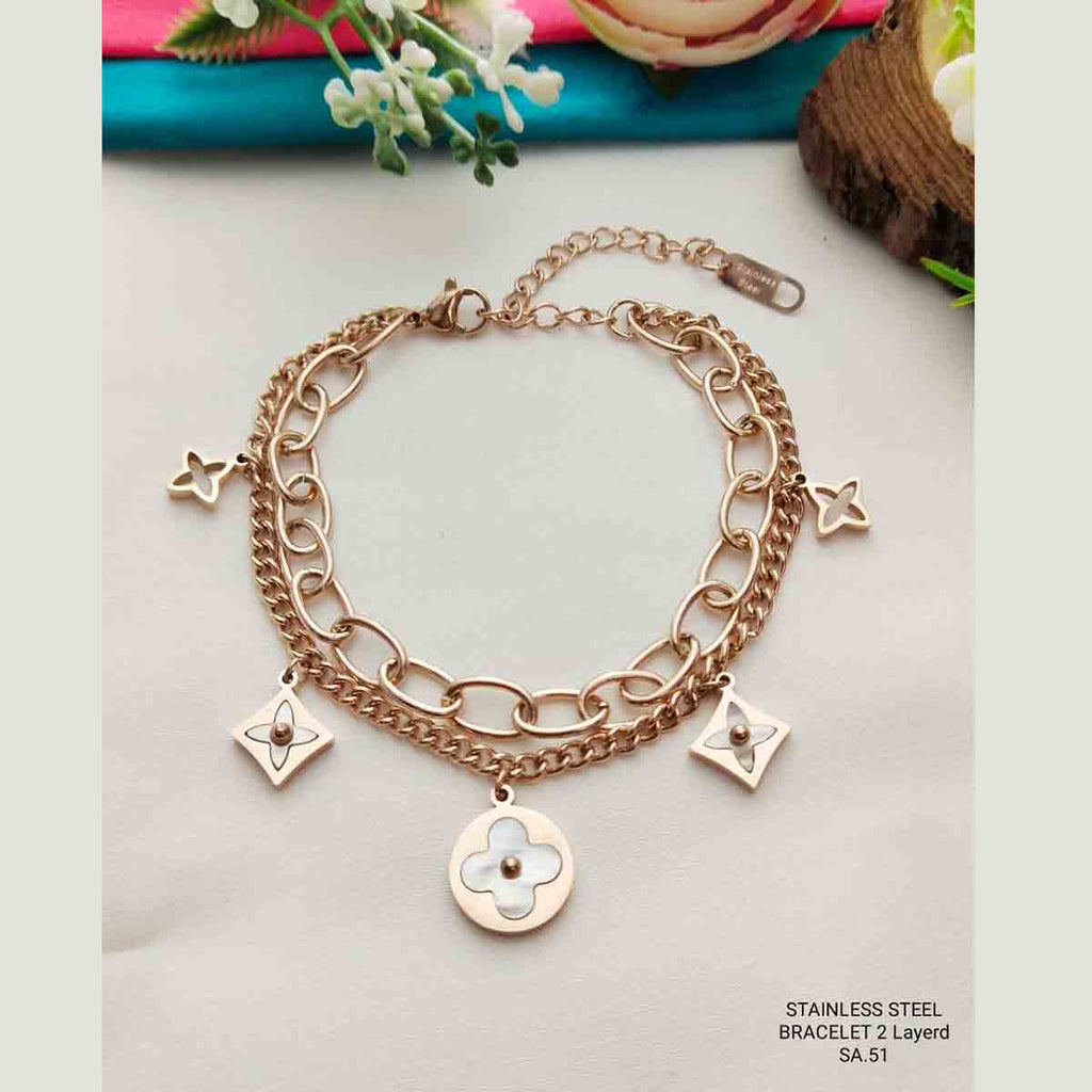 Round Square Flower Clover Rose Gold Stainless Steel Bracelet Bulk