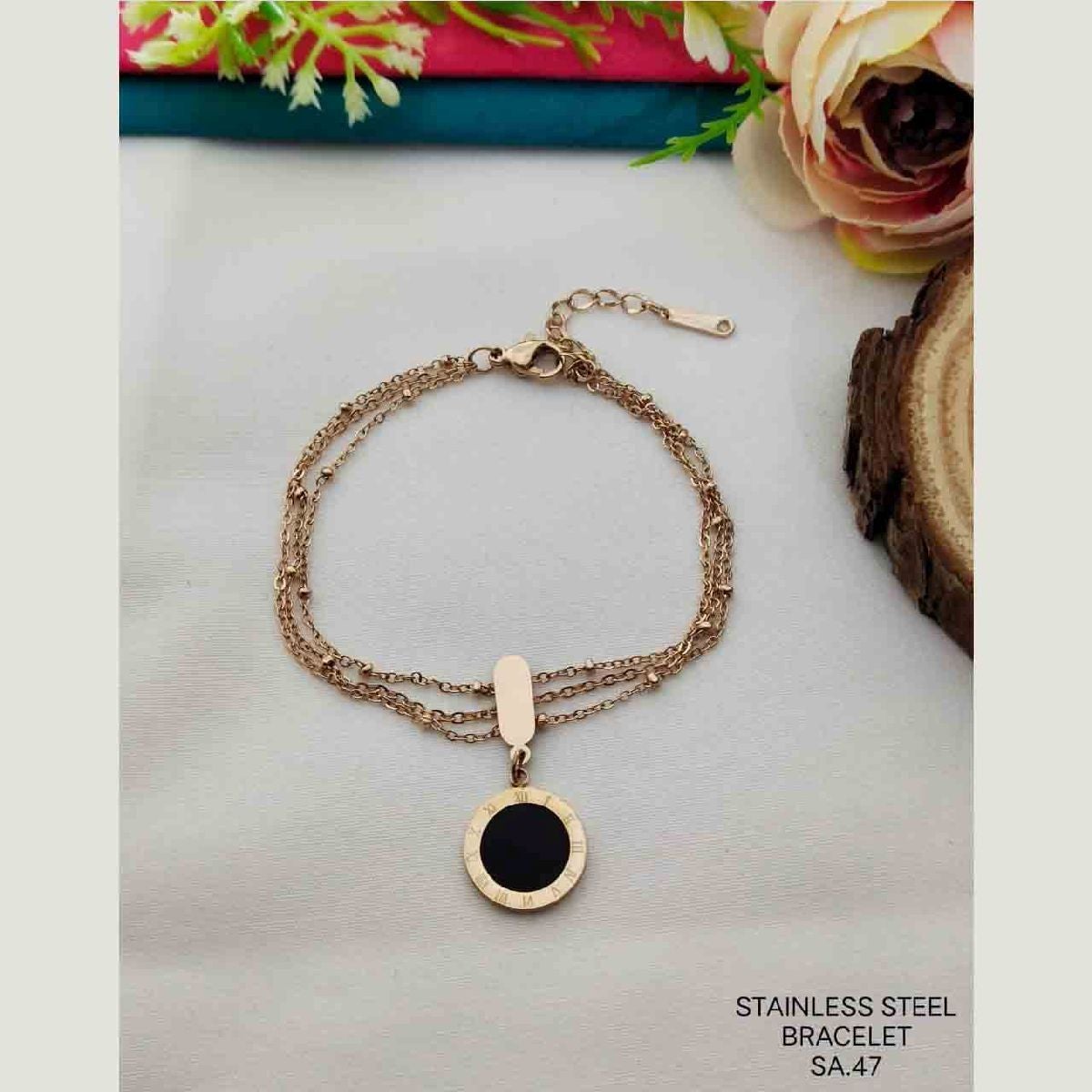 Roman Black Rose Gold Stainless Steel Link Chain Bracelet Women Bulk
