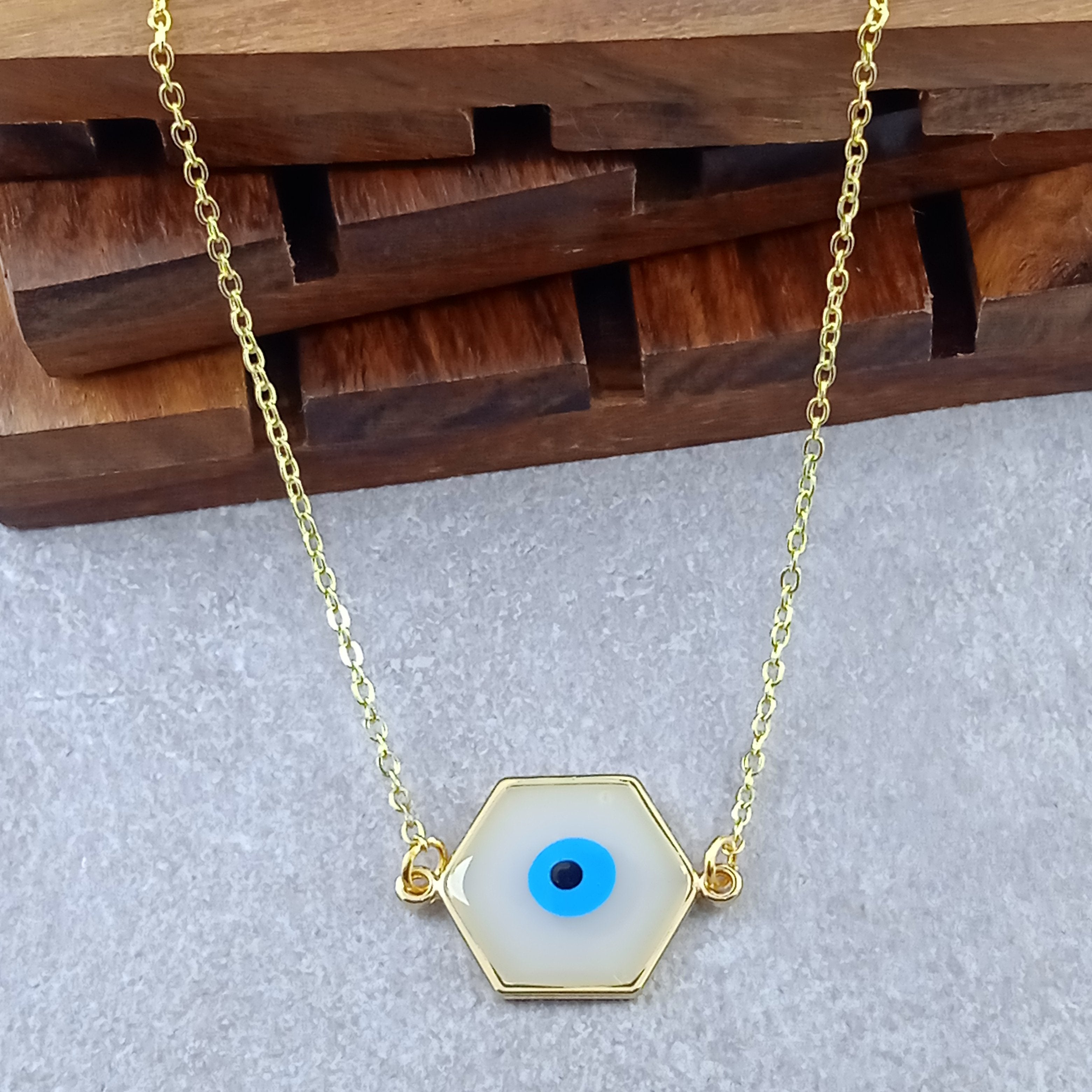 Hexagon Evil Eye White Necklace Pendant Chain For Women Bulk Main image