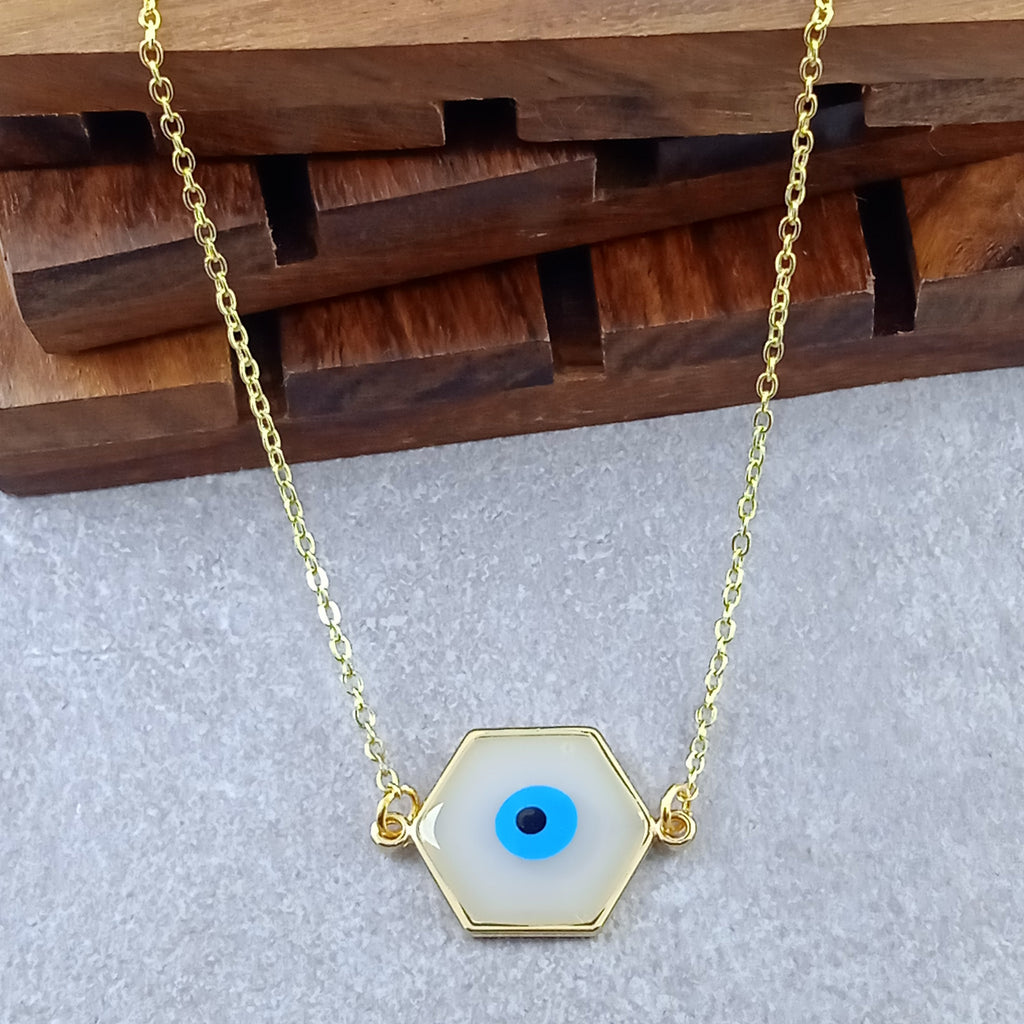 Hexagon Evil Eye White Necklace Pendant Chain For Women Bulk