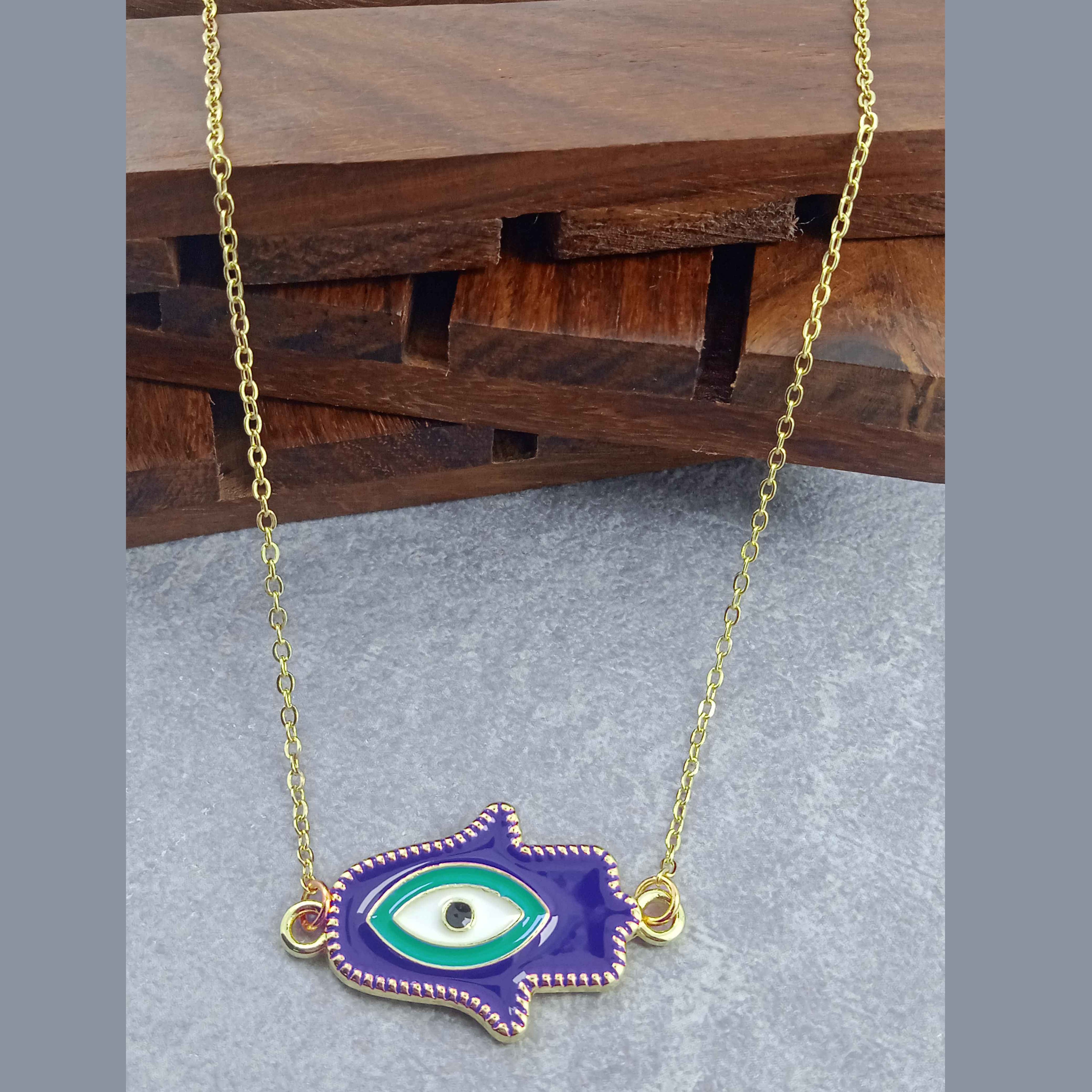 Hamsa Evil Eye Dark Blue Green Gold Necklace Pendant Chain Women Bulk