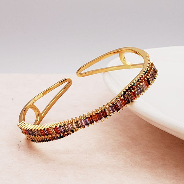 Rainbow Baguette Multi Gold Copper CZ Crystal Cuff Kada Bangle Bulk Main image