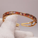 Rainbow Baguette Multi Gold Copper CZ Crystal Cuff Kada Bangle Bulk