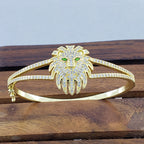 Lion Head Green Crystal Cubic Zirconia Openable Cuff Kada Bangle Bulk