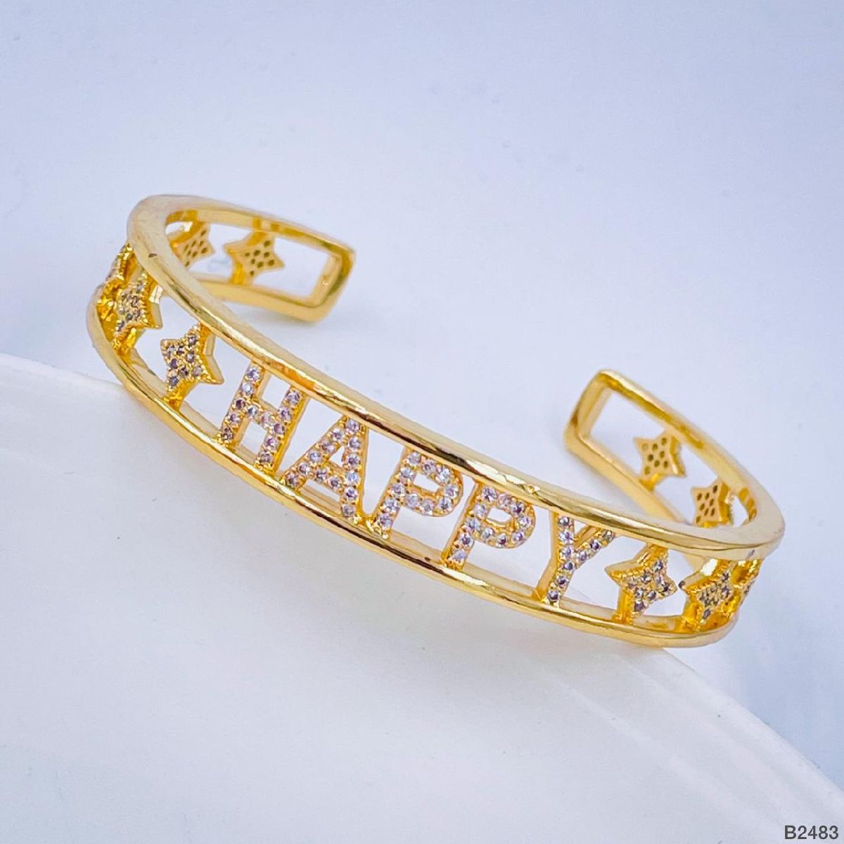 Happy Cubic Zirconia Gold Copper Bangle Kada Cuff For Women Bulk Main image