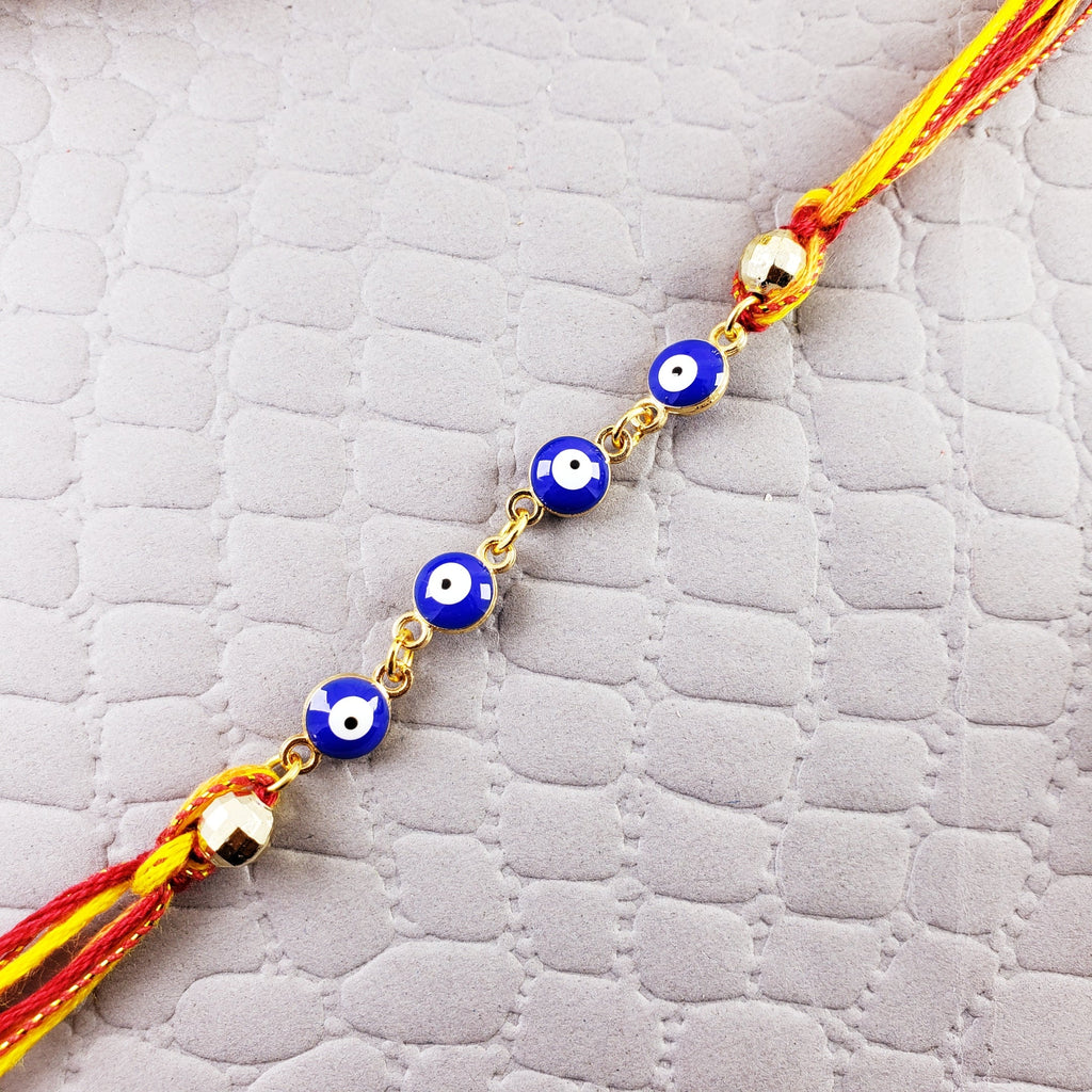 Evil Eye Gold Blue Enamel Thread Rakhi For Men Bulk