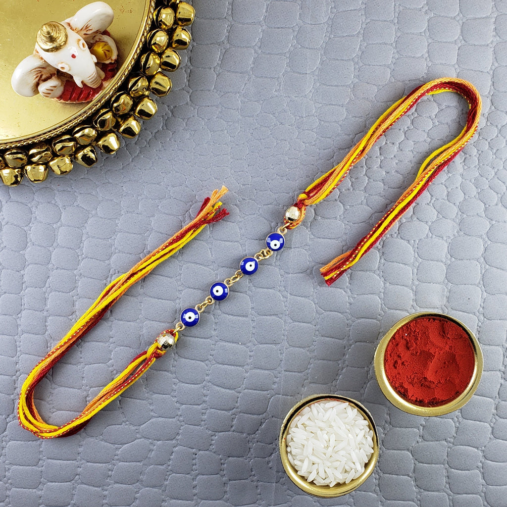 Evil Eye Gold Blue Enamel Thread Rakhi For Men Bulk
