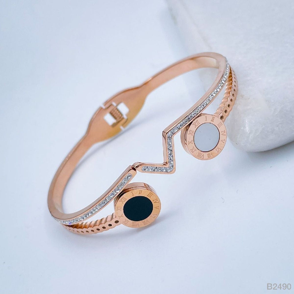 Roman Stainless Steel CZ Black White Rose Gold Bangle Kada Bulk