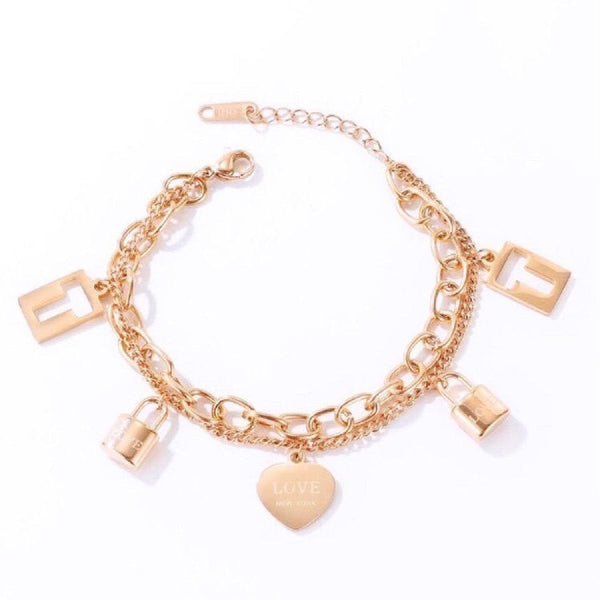 Heart Lock Rose Gold Stainless Steel Dual Chain Bracelet Women Bulk Secondary image