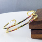 Rainbow Dual Layer Gold Crystal Cubic Zirconia Cuff Kada Bangle Bulk