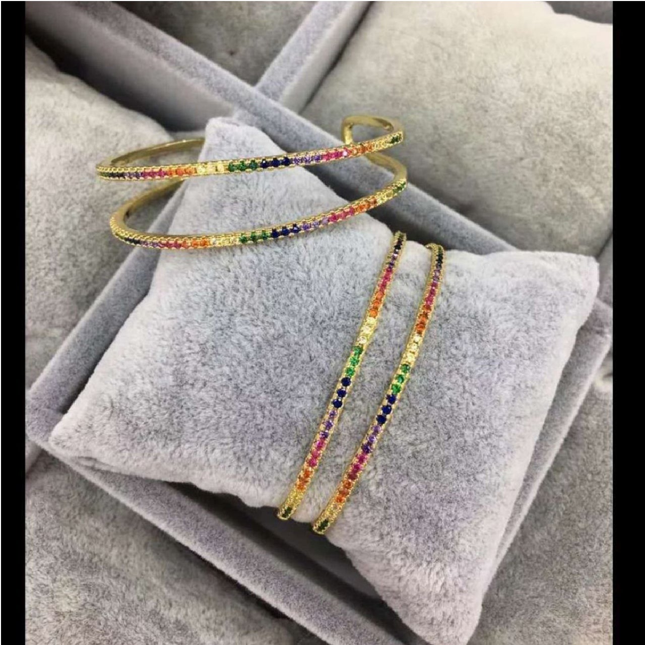Rainbow Dual Layer Gold Crystal Cubic Zirconia Cuff Kada Bangle Bulk