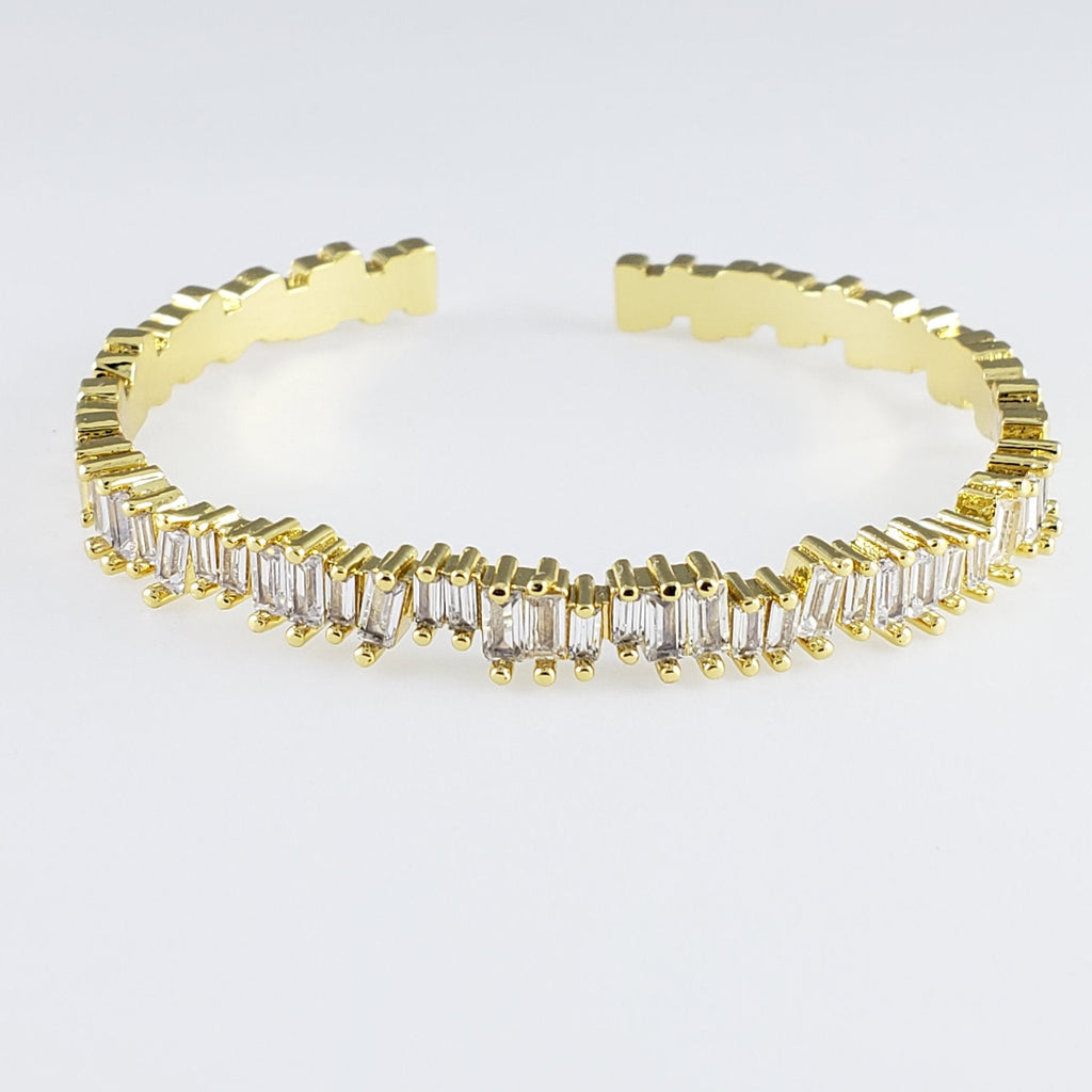 Stylish Gold Baguette Crystal Cubic Zirconia Cuff Kada Bangle Bulk