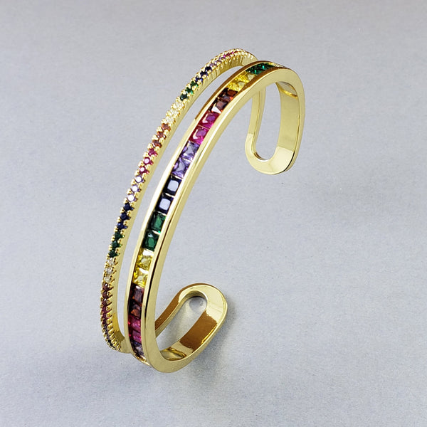 Rainbow American Diamond Crystal Gold Cuff Kada Bangle For Women Bulk Main image