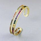 Rainbow American Diamond Crystal Gold Cuff Kada Bangle For Women Bulk