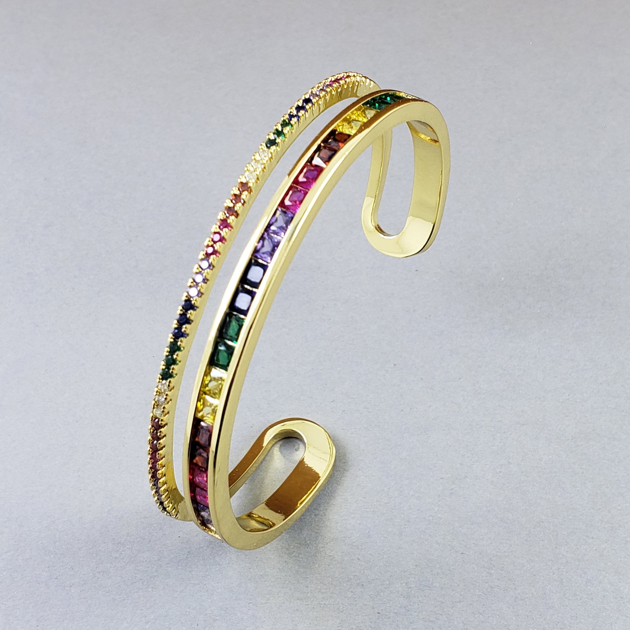 Rainbow American Diamond Crystal Gold Cuff Kada Bangle For Women Bulk