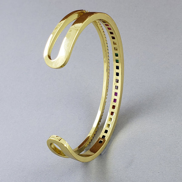 Rainbow American Diamond Crystal Gold Cuff Kada Bangle For Women Bulk Secondary image