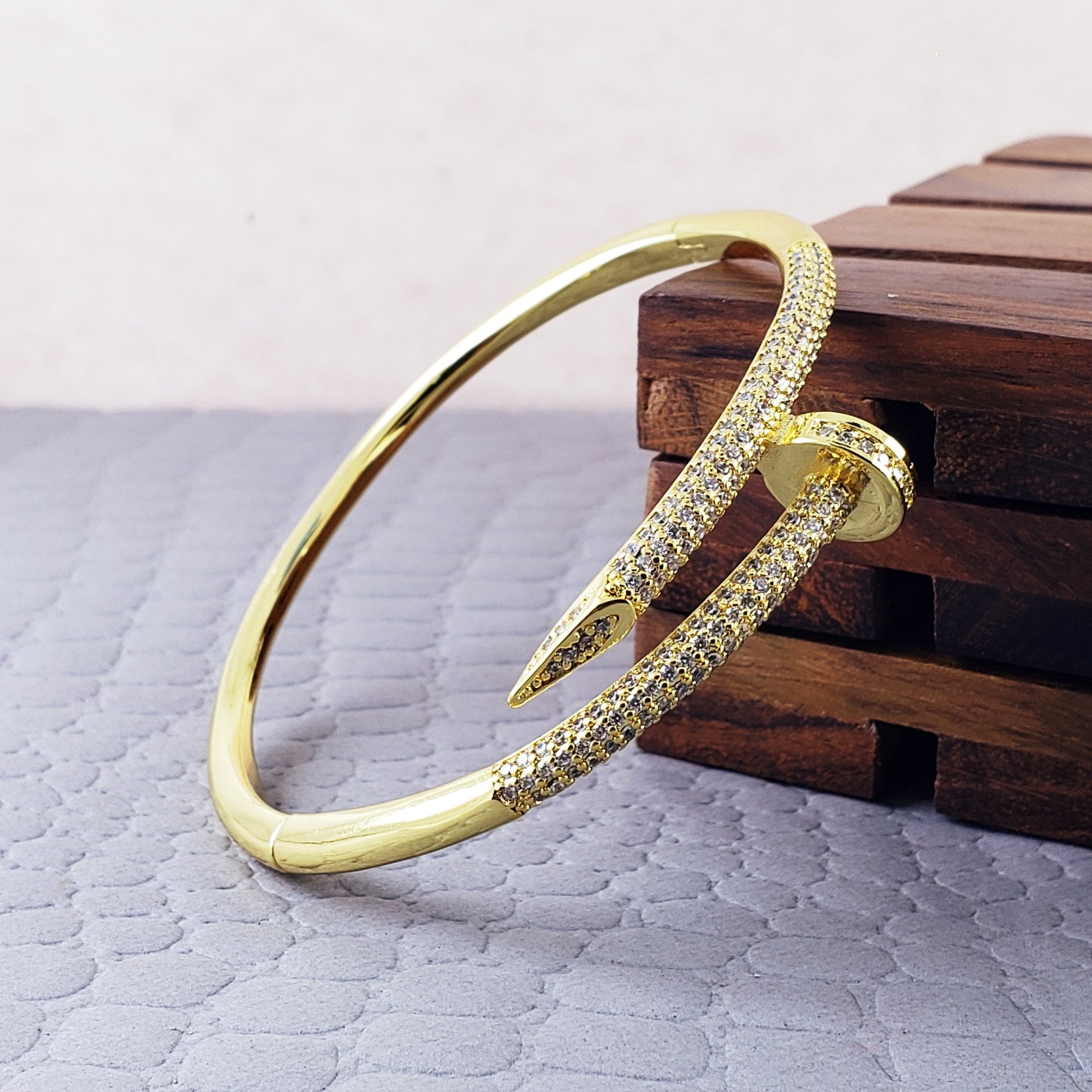 Nail American Diamond Gold Openable Kada Bangle For Women Bulk