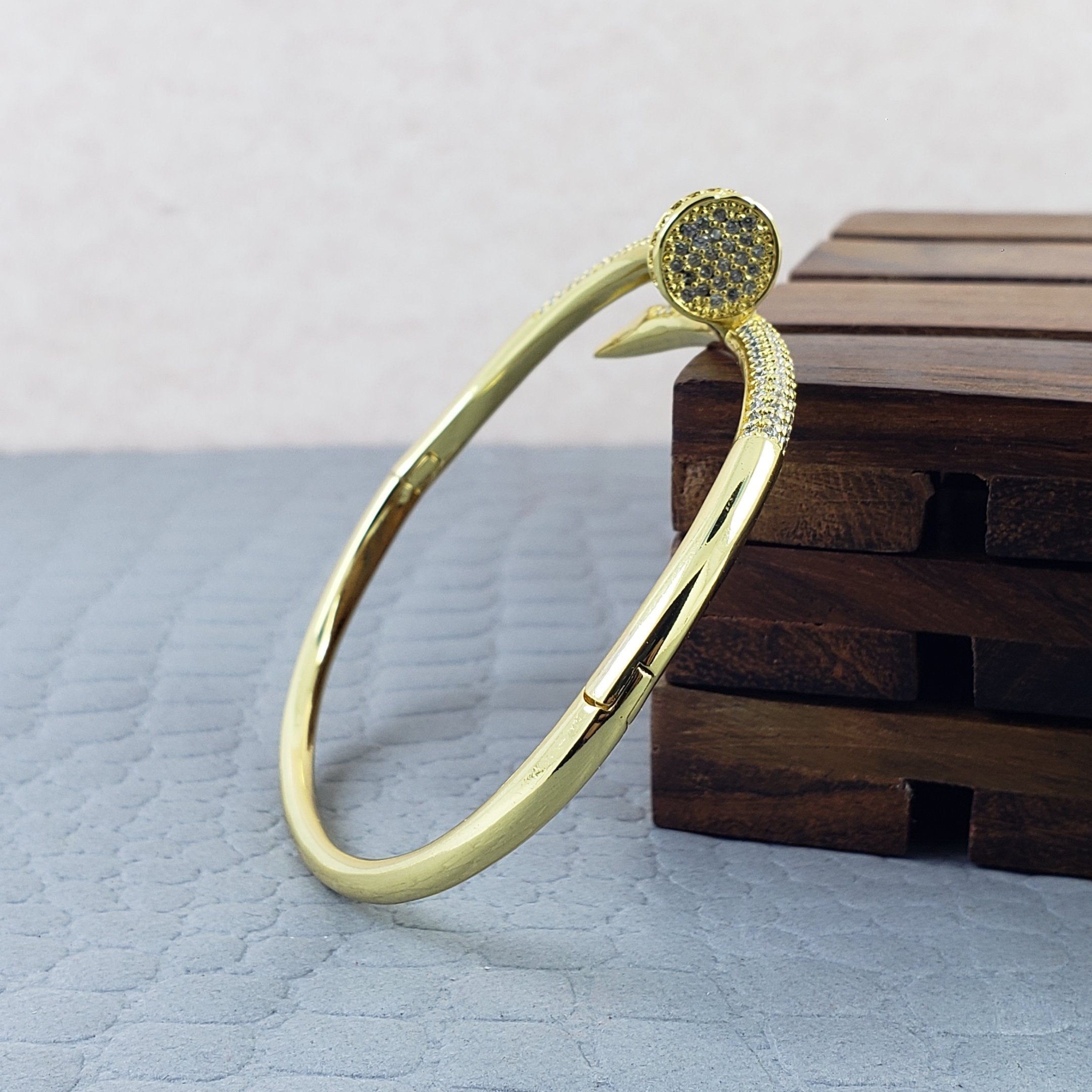 Nail American Diamond Gold Openable Kada Bangle For Women Bulk