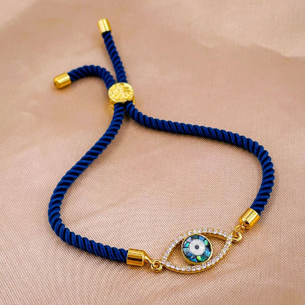 Evil Eye Copper Gold Blue Cubic Zirconia Thread Slider Bracelet Bulk Main image
