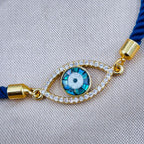 Evil Eye Copper Gold Blue Cubic Zirconia Thread Slider Bracelet Bulk