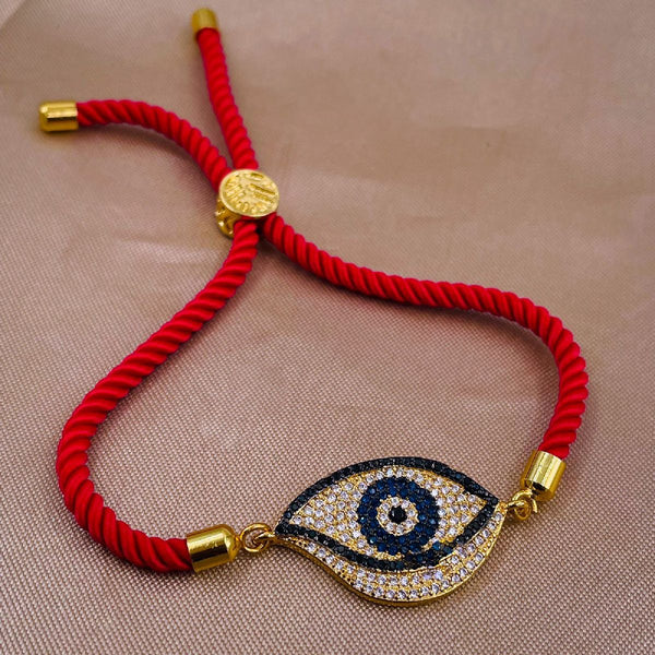 Leaf Evil Eye Copper Gold Red CZ Thread Slider Bracelet Bulk Main image