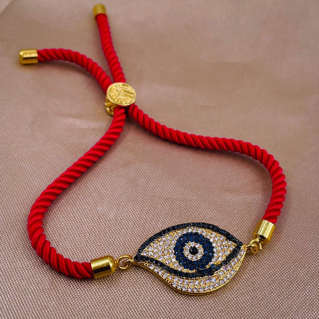 Leaf Evil Eye Copper Gold Red CZ Thread Slider Bracelet Bulk